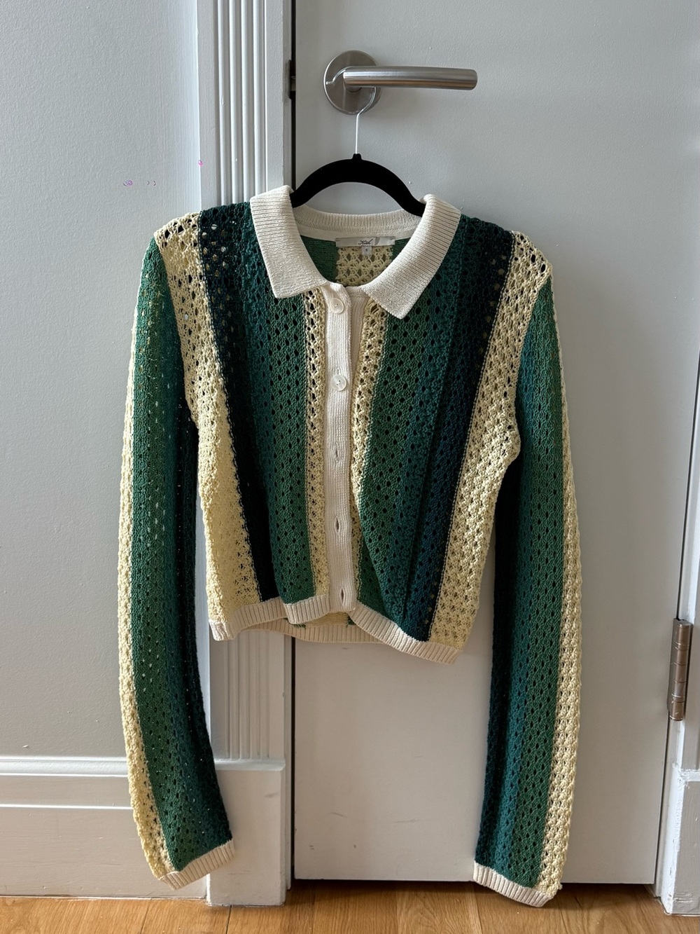 Kith Green and Cream Striped Crochet Polo Cardigan